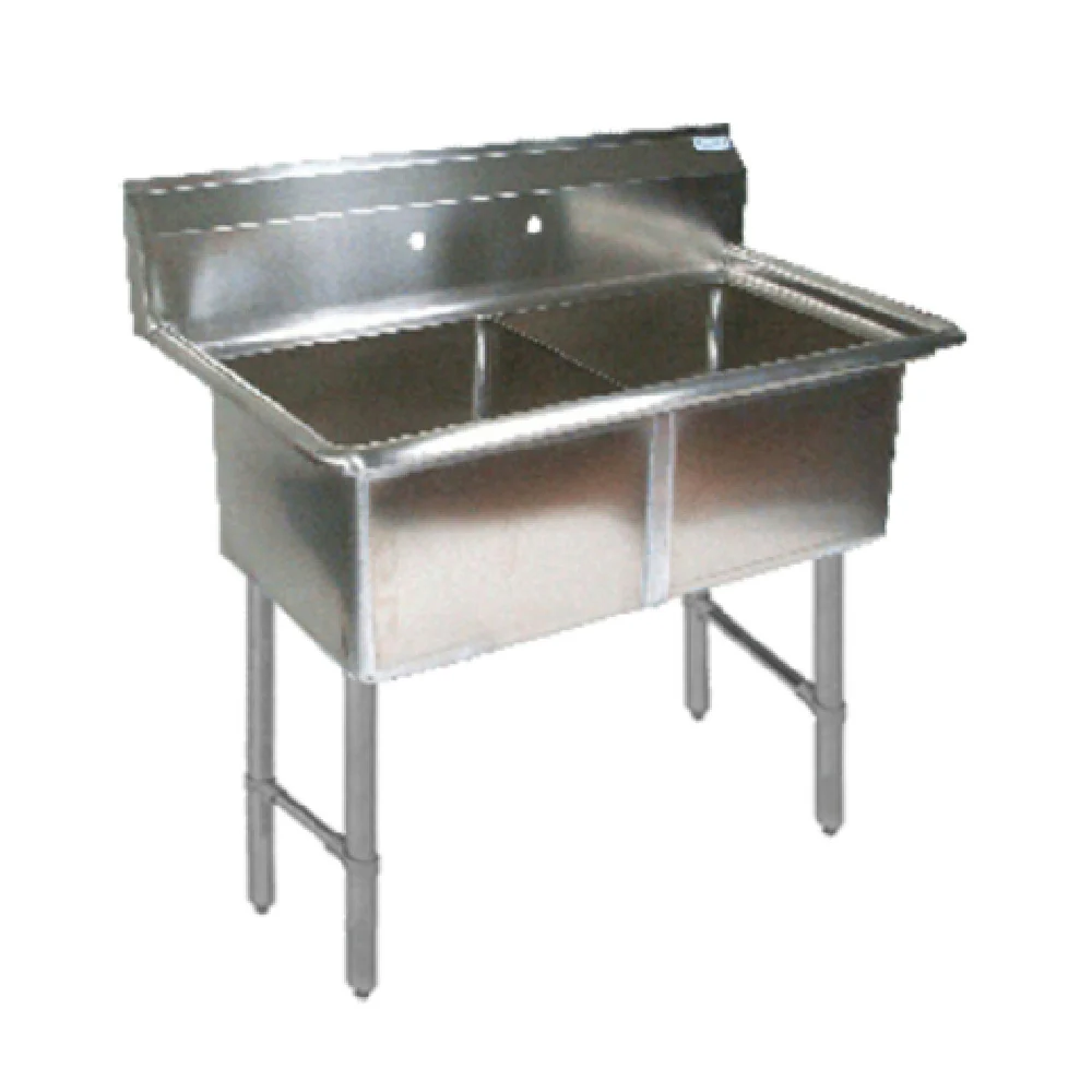 BK Resources BKS6-2-18-14S 41 Inch Sink Two Compartment 16 Gauge Stainless Steel with Basket Drains BK Resources BKS6-2-18-14S 41 Inch Sink Two Compartment 16 Gauge Stainless Steel with Basket Drains