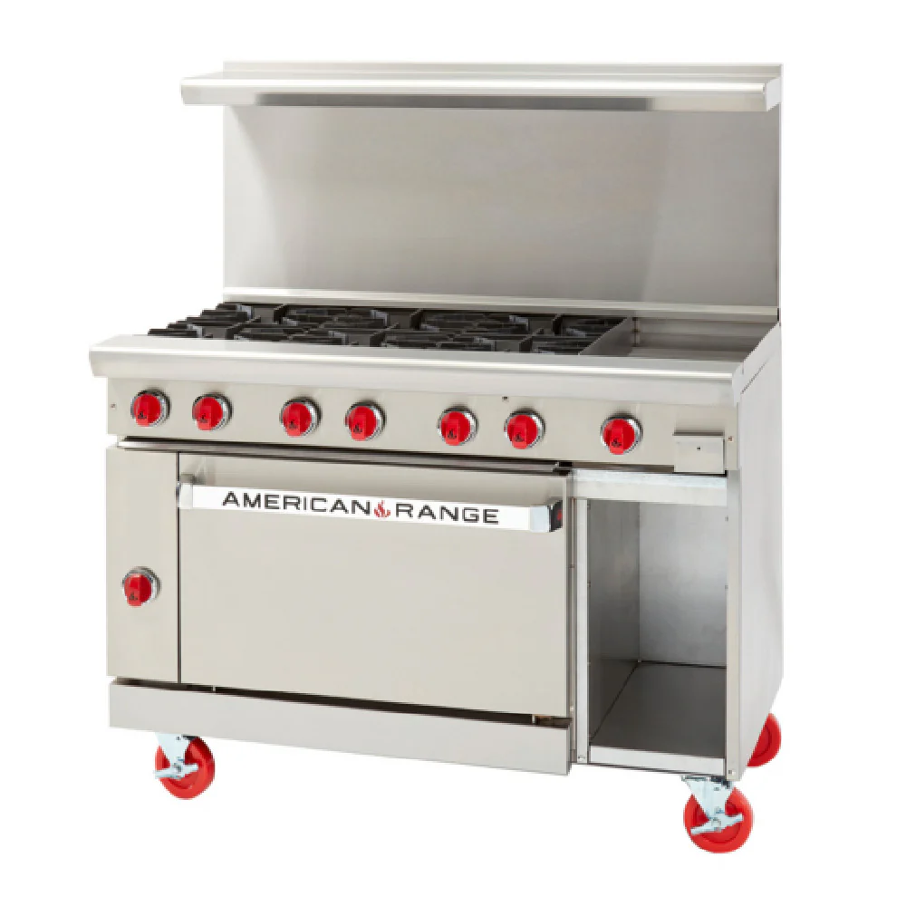 American Range AR-36G-2B-CL-SBR_NAT 48 Inch Gas Restaurant Range with Griddle 36 Inch and (2) Burners 32000 BTU American Range AR-36G-2B-CL-SBR_NAT 48 Inch Gas Restaurant Range with Griddle 36 Inch and (2) Burners 32000 BTU