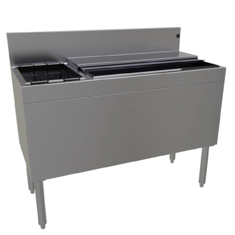 Glastender CBA-42L-CP10-ED 42 Inch Extra Deep Underbar Ice Bin and Cocktail Unit with Bottle Well Storage