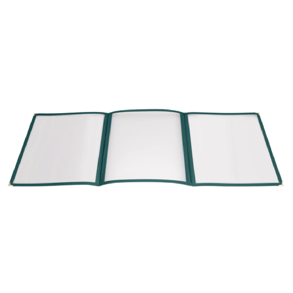 Winco PMCT-9G 9-1/2 Inch Triple Fold Menu Cover Plastic Green with Double Stitched Edging