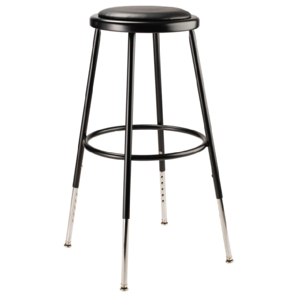 National Public Seating 6424H-10 14 Inch Round Vinyl Padded Stool Black Steel