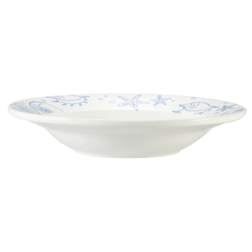 CAC China ATC-3 10 Oz. Round Soup Plate with Blue Rim Porcelain