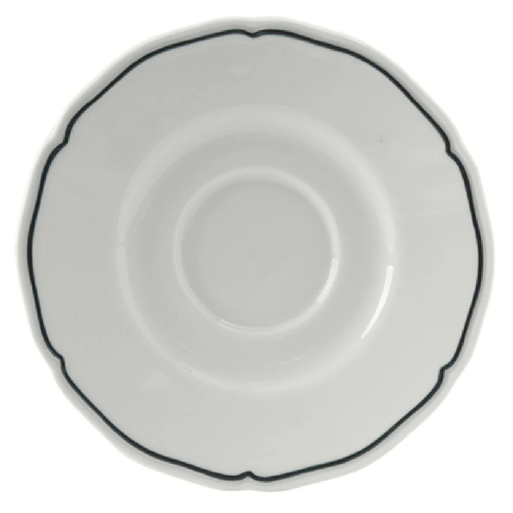 Tuxton SBE-060 6 Inch Saucer Round Scalloped Edge Porcelain White with Blue Band