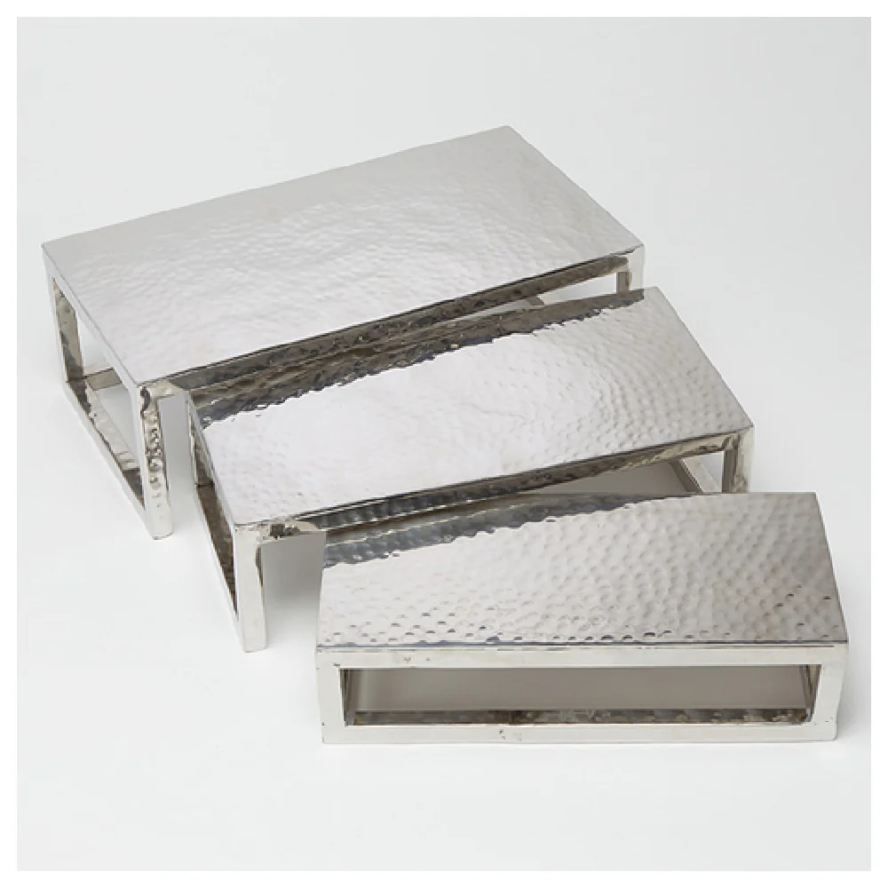 American Metalcraft HMPRR3 14-1/2 Inch Riser Set Stainless Steel 3-piece Hammered Finish