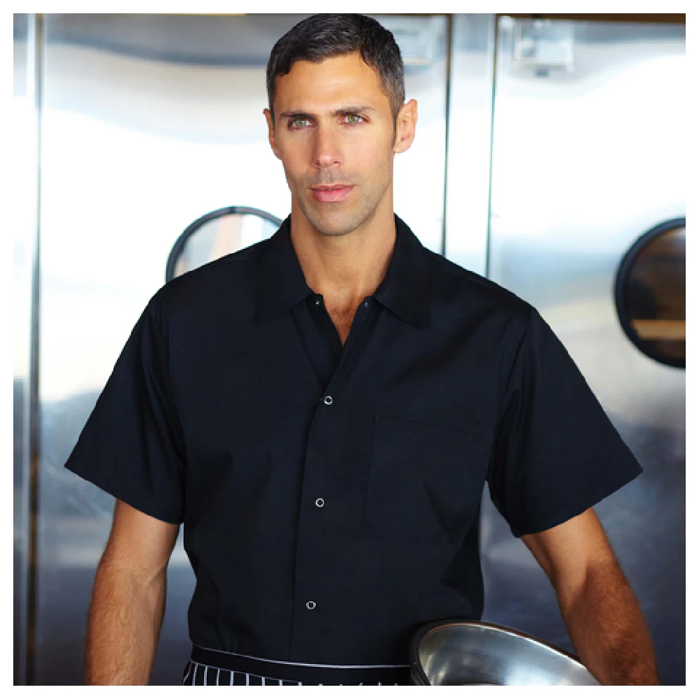 Chef Works KCBL-BLK-3XL Utility Shirt 3XL Short Sleeve Metal Snap Black Poly Cotton