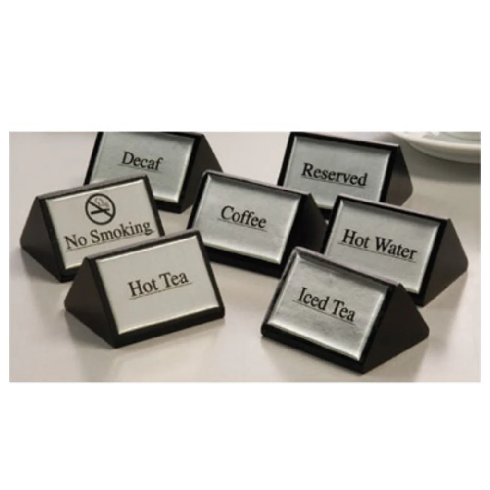 American Metalcraft SIGNW5 3 Inch Hot Water Sign Triangular Wooden Block Black Silver Labels