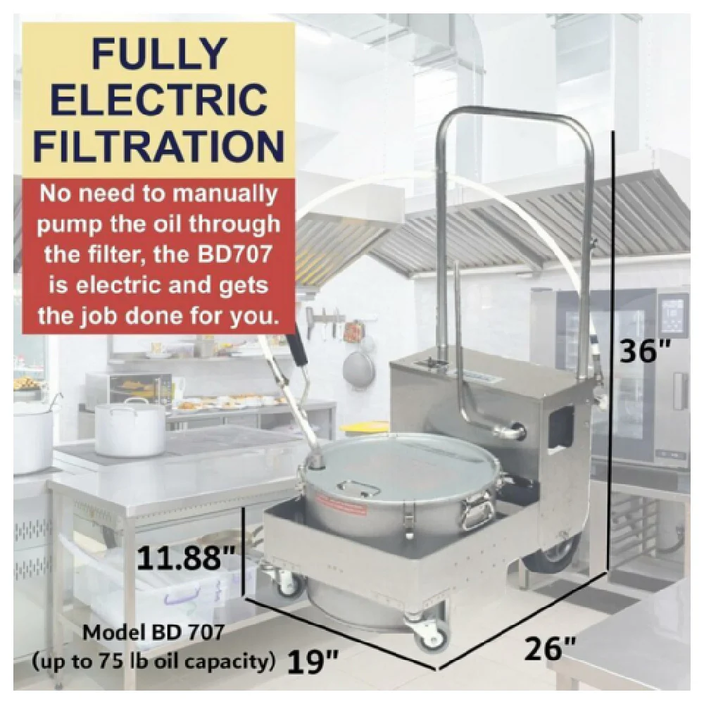 MirOil USA BD707 Oil Filter Machine/Discard Trolley 1 Way Pump For Fryers With Drain Valves