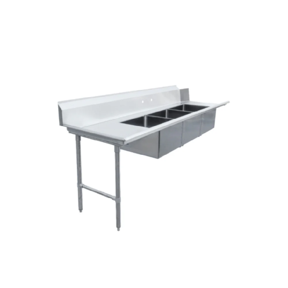 Omcan 48501 108 Inch Soiled Dishtable Straight Design with 3 Sinks Stainless Steel