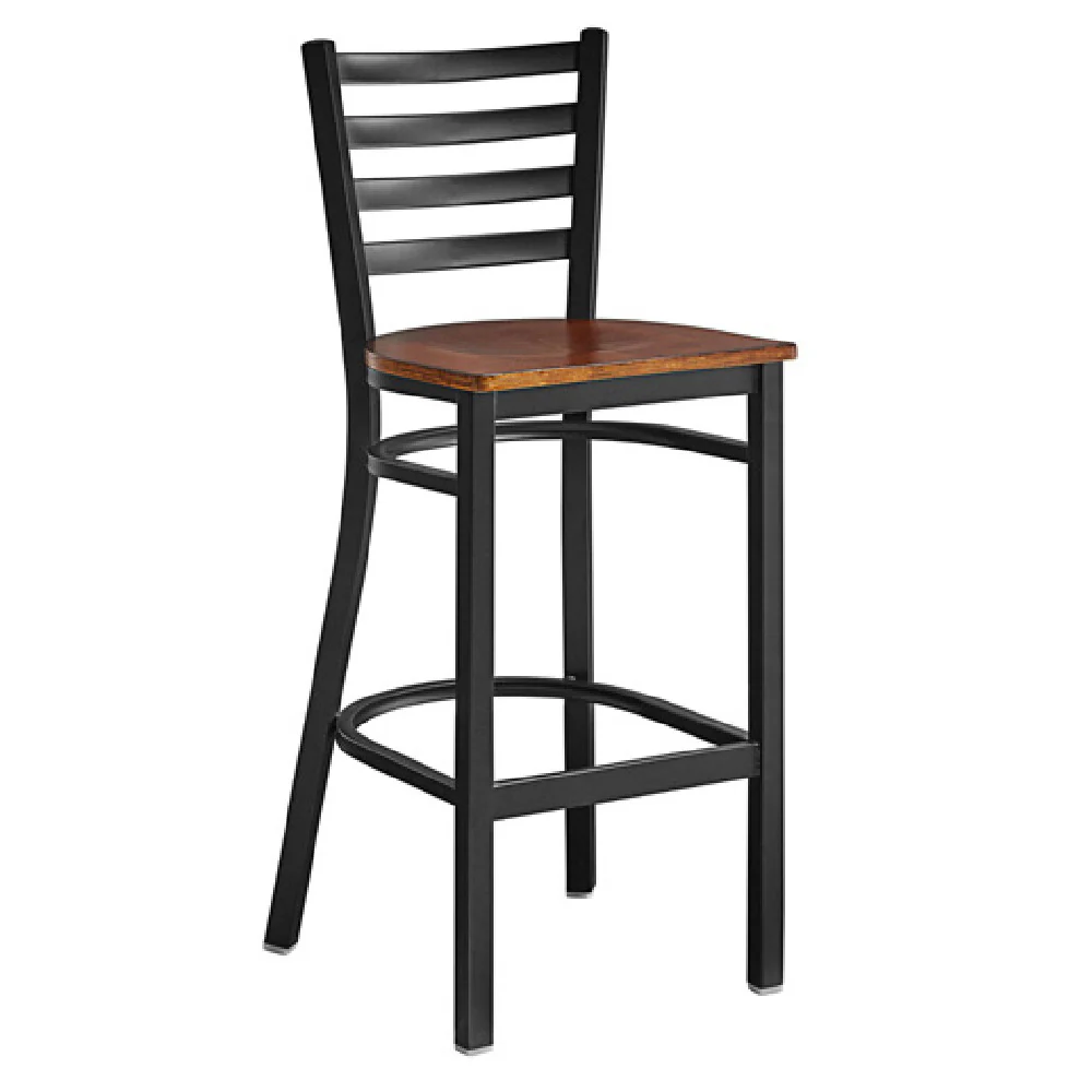 Omcan 47592+69742 Bar Height Metal Ladder Back Chair with Walnut Wood Seat Omcan 47592+69742 Bar Height Metal Ladder Back Chair with Walnut Wood Seat