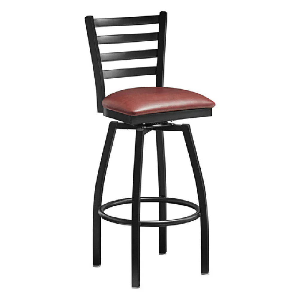Omcan 47168 17 Inch Metal Ladder Back Swivel Chair with Burgundy Vinyl Seat