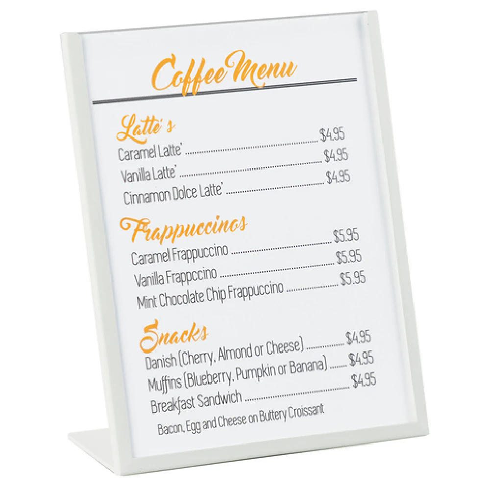 Cal Mil 3671-811-15 8-1/2 to 11 Inch Menu/Card Holder with Acrylic Inserts White Metal