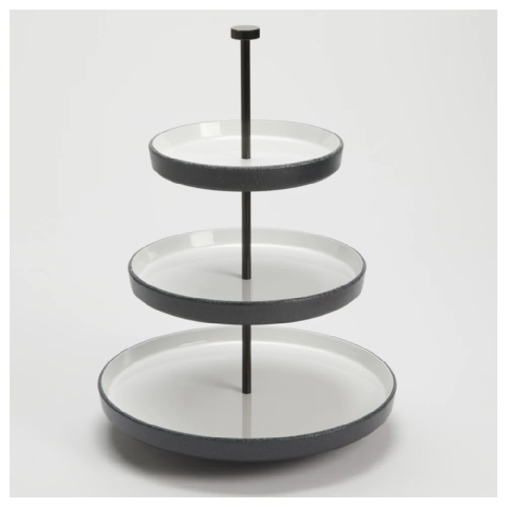 American Metalcraft LFTTSB17 12 Inch 3 Tier Display Stand Melamine White with Black Speckles