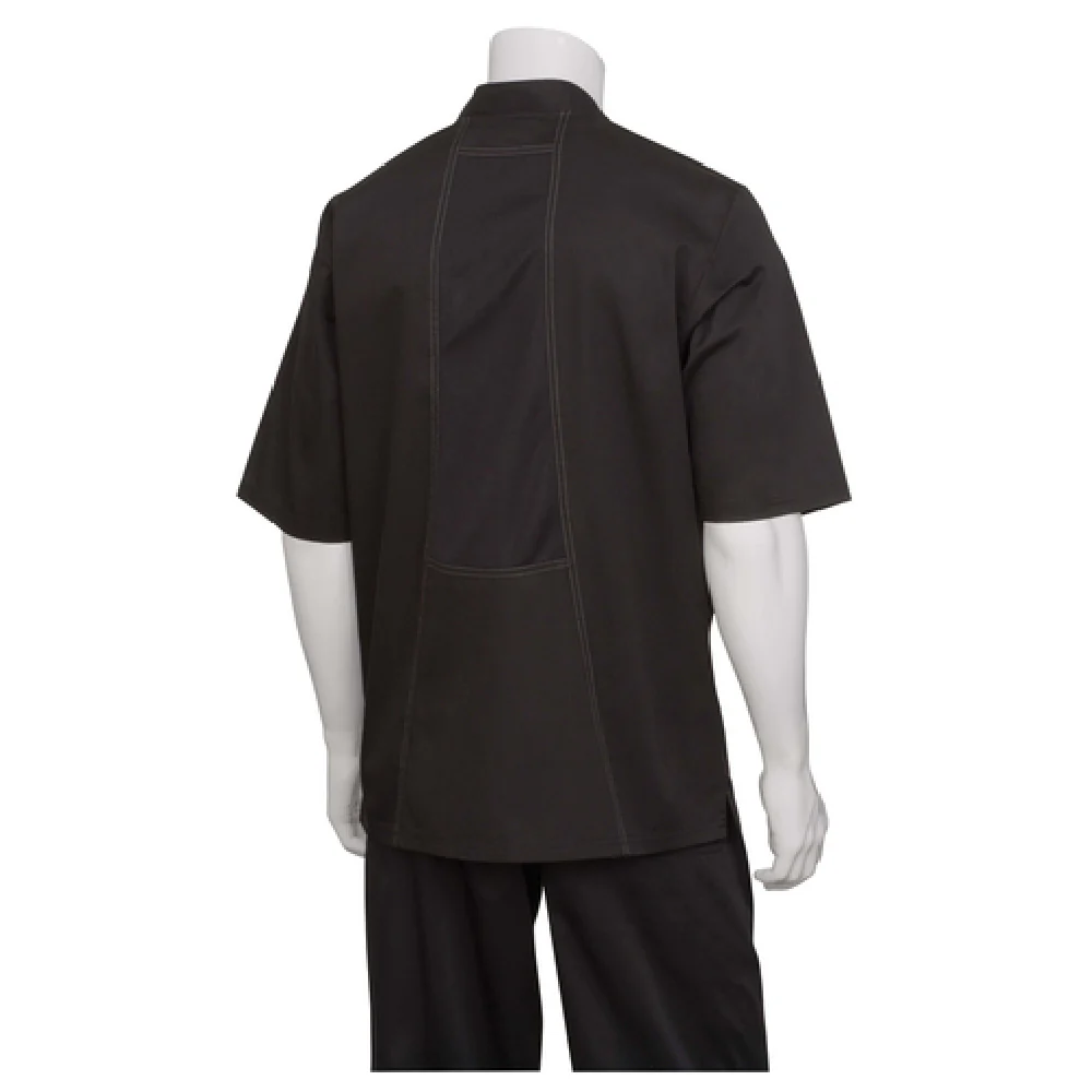 Chef Works VSSSBBKM Medium Valais Chef Coat Short Sleeves Black Cotton Poly with Cool Vent Chef Works VSSSBBKM Medium Valais Chef Coat Short Sleeves Black Cotton Poly with Cool Vent