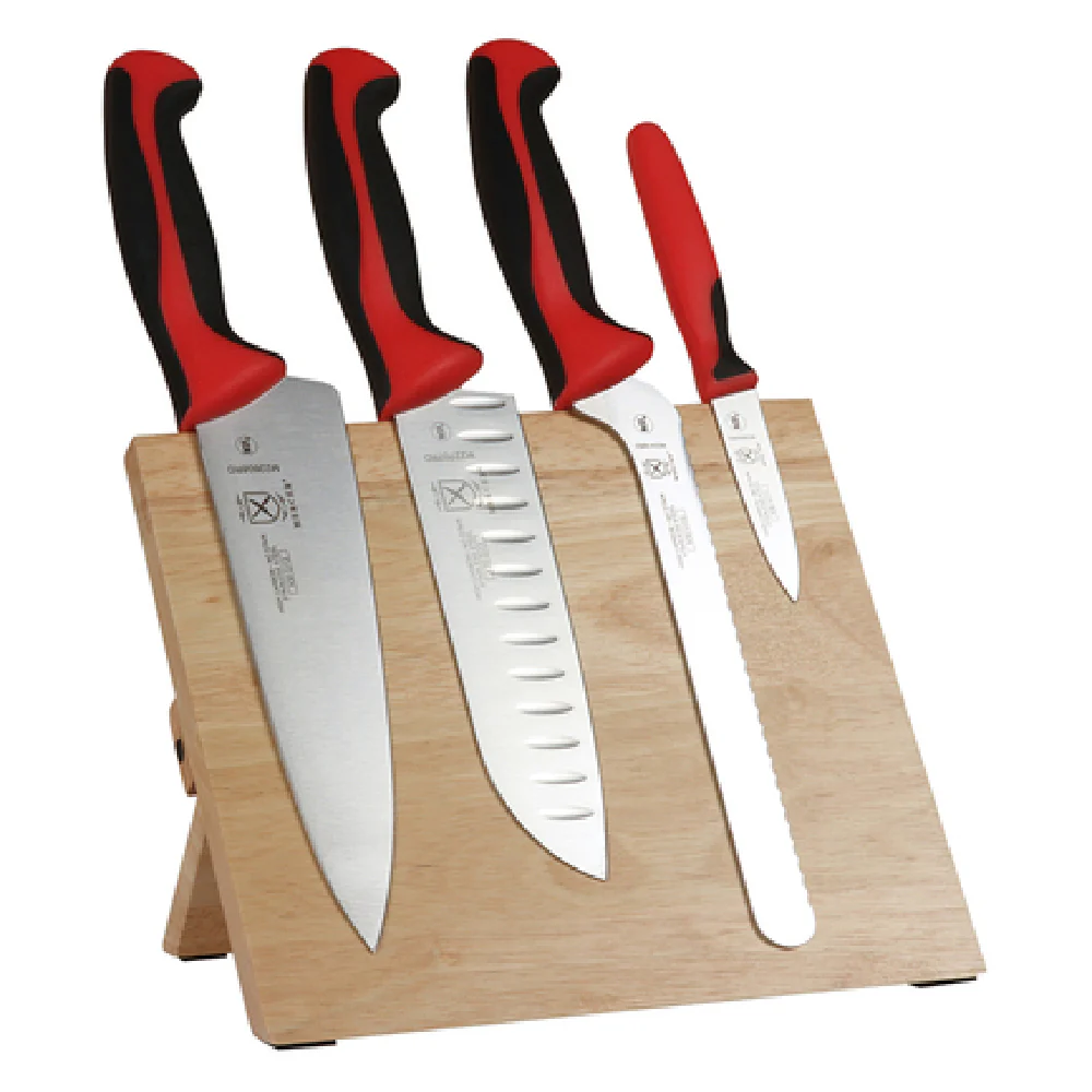 Mercer Culinary M21980RD 5 Piece Knife Set with Rubberwood Magnetic Board Mercer Culinary M21980RD 5 Piece Knife Set with Rubberwood Magnetic Board