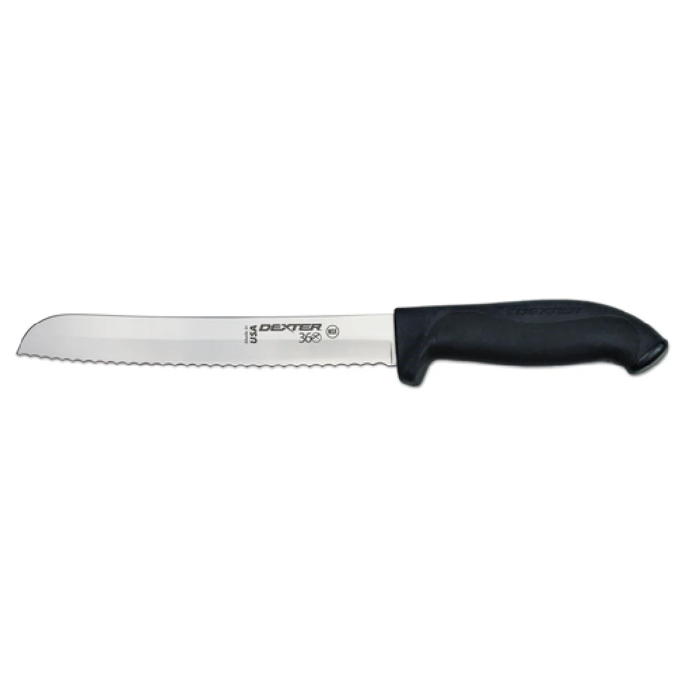 Dexter Russell S360-8SC-PCP 8 Inch High Carbon Steel Bread Knife with Scalloped Edge Black Handle