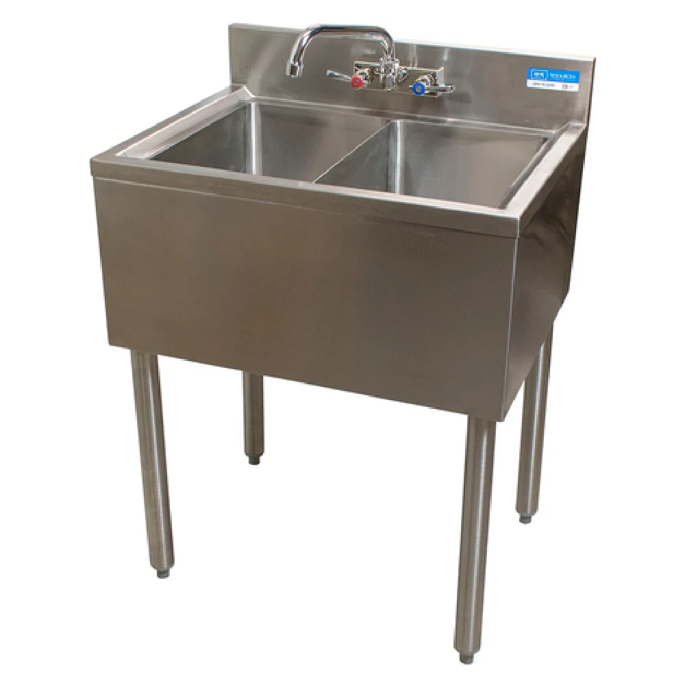 BK Resources UB4-18-224S 24 Inch Underbar Sink Stainless Steel Two Bowl with Faucet