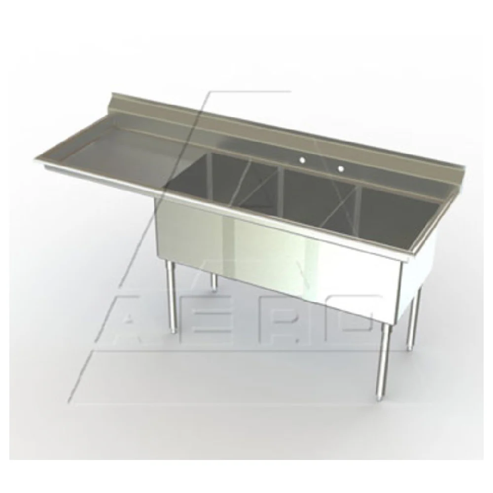AERO Manufacturing 3F3-3020-24L 88 Inch Delux Sink Three Compartment with Drainboard Stainless Steel