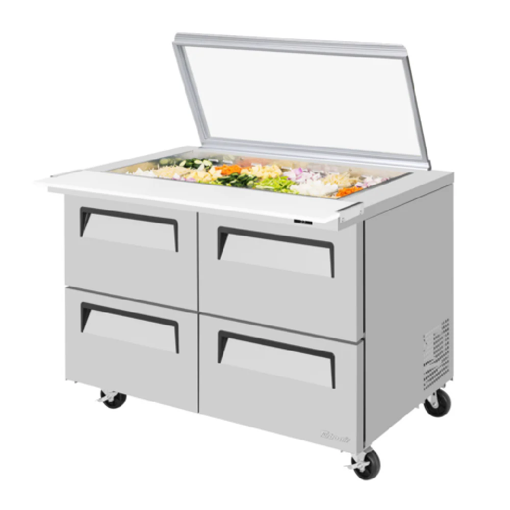 Turbo Air TST-48SD-18-D4-N-GL 48 Inch Super Deluxe Refrigerated Counter with Glass Lid