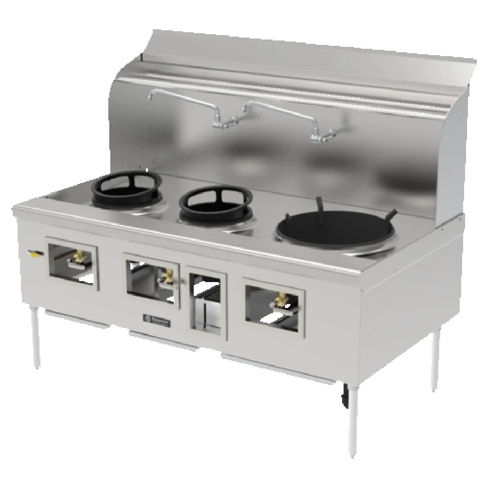GSW USA ARE-3-20-13-13 68 Inch Gas Chinese Wok Range with 14 Gauge Stainless Steel Top GSW USA ARE-3-20-13-13 68 Inch Gas Chinese Wok Range with 14 Gauge Stainless Steel Top