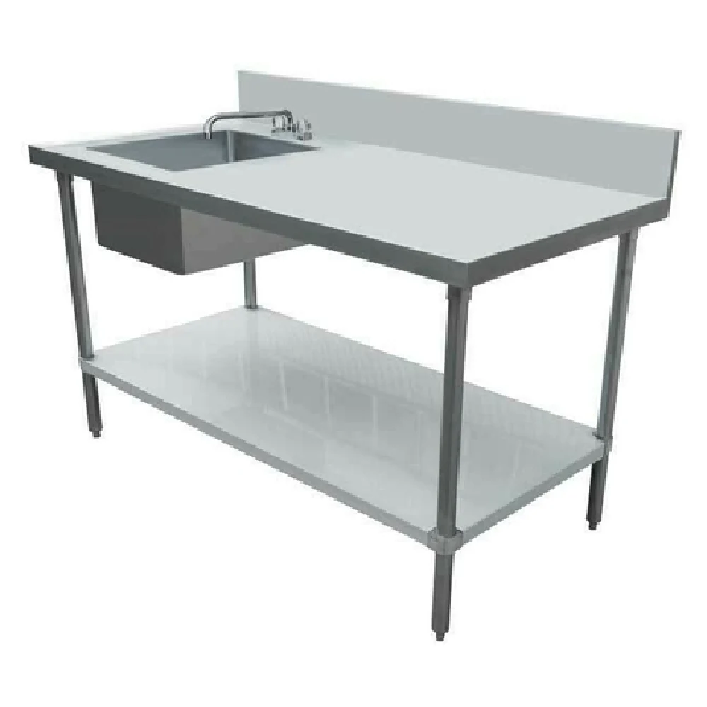 Omcan 44259 60 Inch Work Table With Prep Sink 18 Gauge Stainless Steel