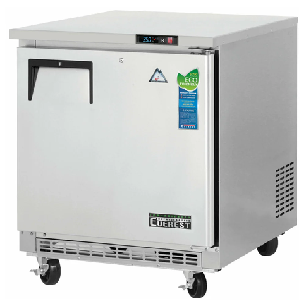 Everest Refrigeration ETBR1 27 Inch Undercounter Refrigerator Stainless Steel with Solid Hinged Self-Closing Door and Epoxy Coated Wire Shelves
