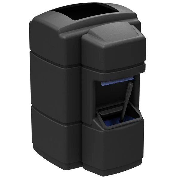 Commercial Zone 758901 Islander Waste 'N Wipe 40 Gallon Black Rectangular Open Top Trash Can with Paper Towel Dispenser, Squeegee, and Windshield Wash Station