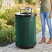 Lancaster Table & Seating 36 Gallon Heavy-Duty Round Green Expanded Steel Outdoor Trash Can with Rain Bonnet Lid Lancaster Table & Seating 36 Gallon Heavy-Duty Round Green Expanded Steel Outdoor Trash Can with Rain Bonnet Lid