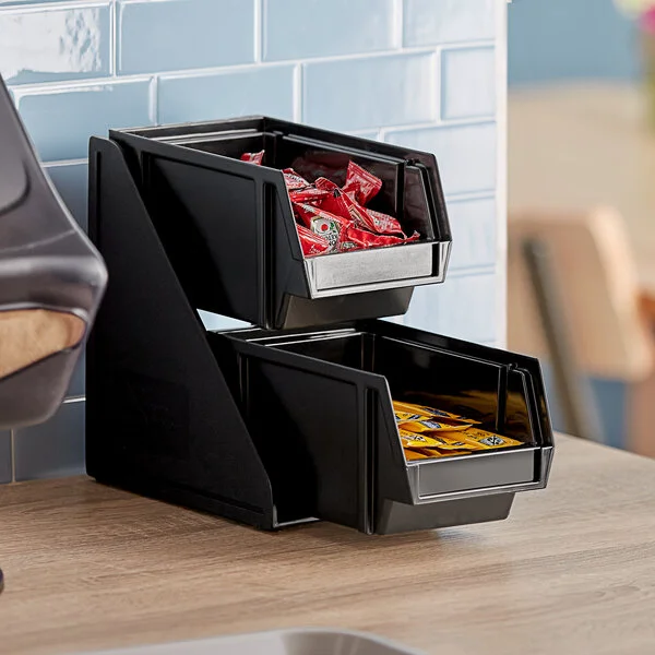 Vollrath 4840-06 Traex® Black Self-Serve Condiment Bin Stand Set with 2-Tier Stand and 8 Vollrath 4840-06 Traex® Black Self-Serve Condiment Bin Stand Set with 2-Tier Stand and 8