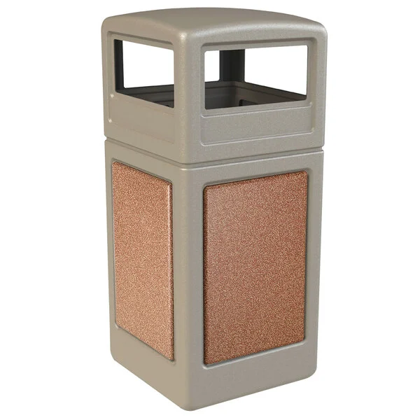 Commercial Zone 72041699 StoneTec 42 Gallon Beige Square Decorative Trash Can with Sedona Panels and Dome Lid
