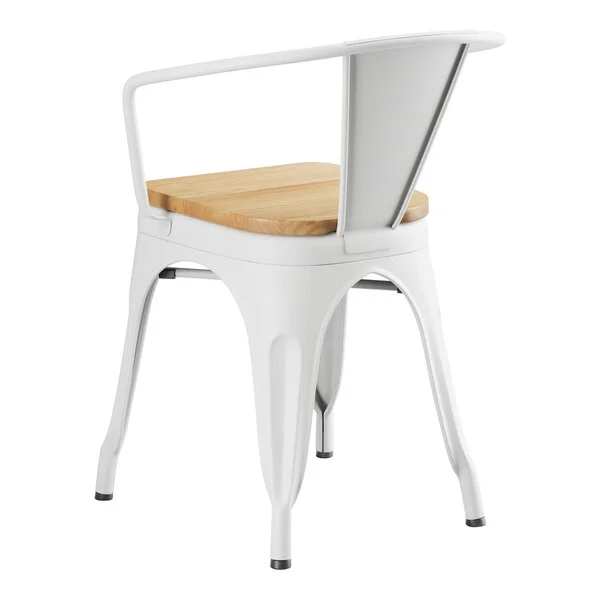 Lancaster Table & Seating Alloy Pearl White Indoor Arm Chair with Natural Wood Seat Lancaster Table & Seating Alloy Pearl White Indoor Arm Chair with Natural Wood Seat