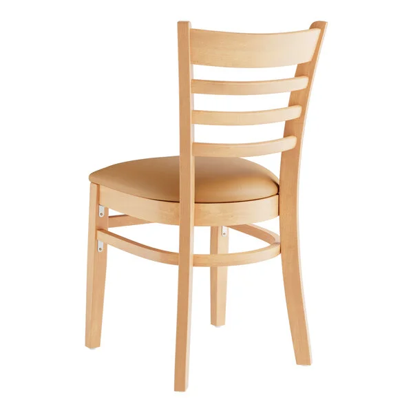 Lancaster Table & Seating Natural Finish Wood Ladder Back Chair with Light Brown Vinyl Seat - Assembled Lancaster Table & Seating Natural Finish Wood Ladder Back Chair with Light Brown Vinyl Seat - Assembled