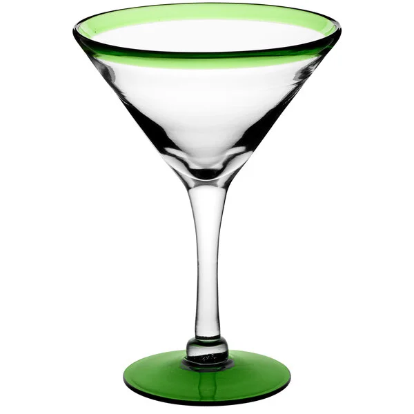 Acopa Tropic 15 oz. Martini Glass with Green Rim and Base - 12/Case Acopa Tropic 15 oz. Martini Glass with Green Rim and Base - 12/Case