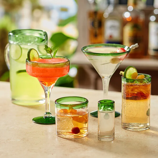 Acopa Tropic 15 oz. Martini Glass with Green Rim and Base - 12/Case Acopa Tropic 15 oz. Martini Glass with Green Rim and Base - 12/Case
