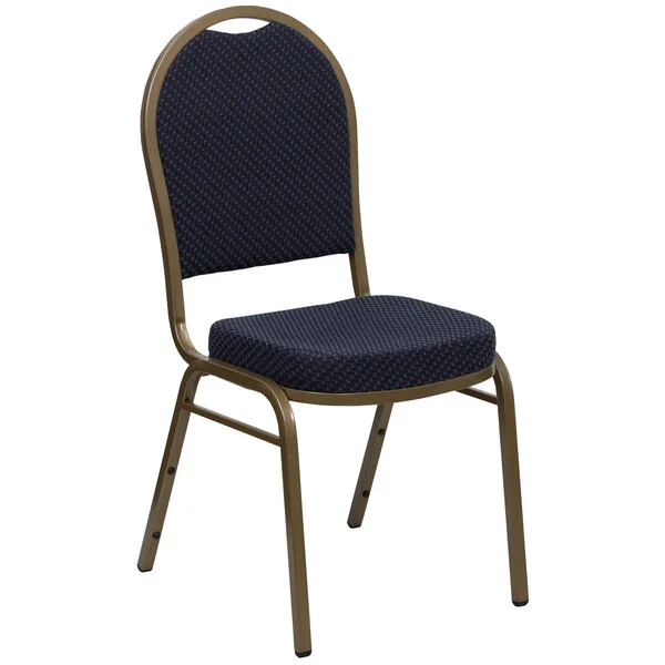 Flash Furniture FD-C03-ALLGOLD-H203774-GG Hercules Navy Blue Pattern Fabric Dome Back Stackable Banquet Chair with Gold Frame