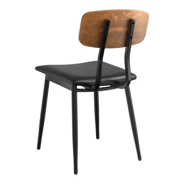 Lancaster Table & Seating Mid-Century Black Chair with Black Vinyl Padded Seat and Vintage Wood Backrest - Assembled Lancaster Table & Seating Mid-Century Black Chair with Black Vinyl Padded Seat and Vintage Wood Backrest - Assembled