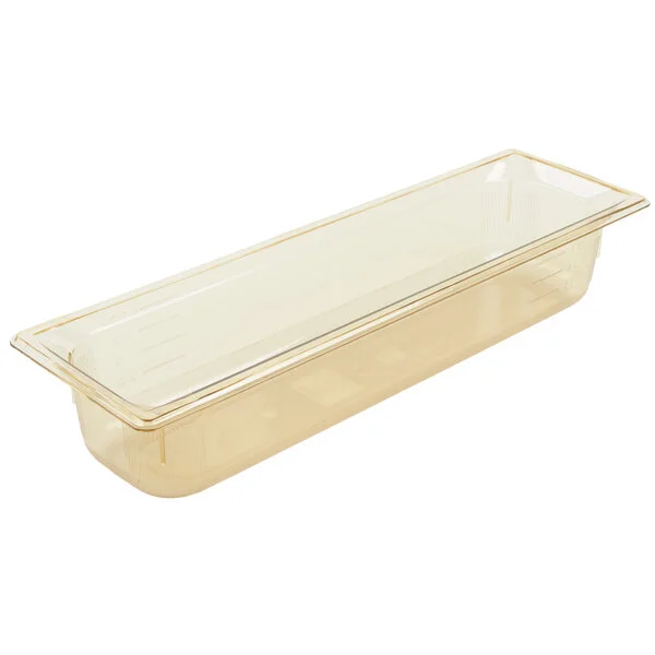 Vollrath 9054410 Super Pan® 1/2 Size Long Amber High Heat Plastic Food Pan - 4 Vollrath 9054410 Super Pan® 1/2 Size Long Amber High Heat Plastic Food Pan - 4