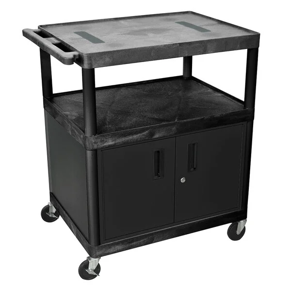 Luxor LE40C-B Black 2 Shelf A/V Cart with Electrical Assembly and Locking Cabinet - 32