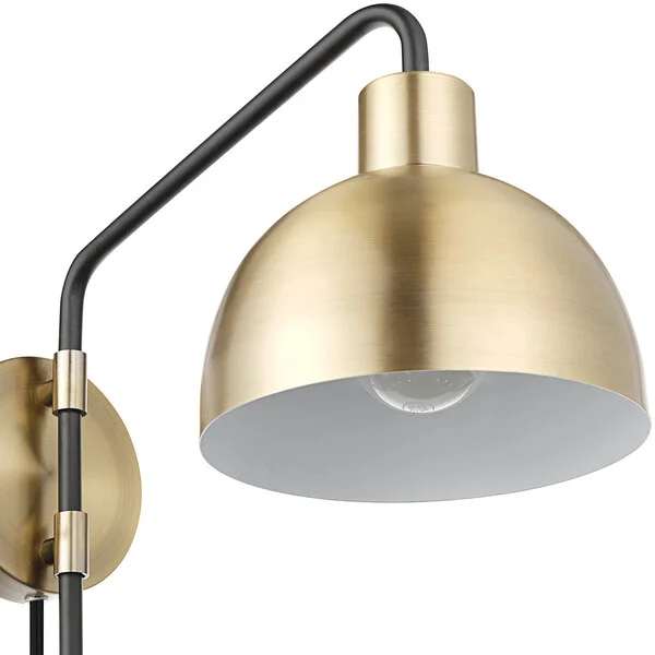 Globe Vintage Antique Brass / Matte Black Plug-In or Hardwire Wall Sconce - 120V, 60W Globe Vintage Antique Brass / Matte Black Plug-In or Hardwire Wall Sconce - 120V, 60W