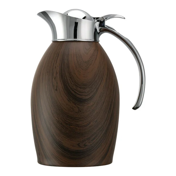 Service Ideas Nicollet 33.8 oz. Dark Wood Stainless Steel Insulated Carafe / Server with Flip Top Lid NIC10BSDW
