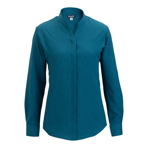 Edwards 5399 FlexBatiste Women's Customizable Caribbean Blue Long Sleeve Moisture-Wicking 4-Way Stretch Batiste Dress Shirt with Stand-Up Collar - 2X