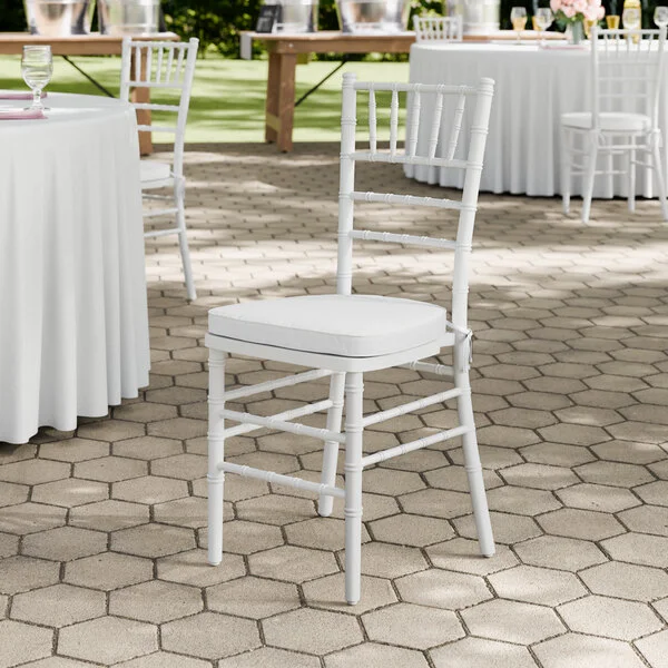 Lancaster Table & Seating White Wood Chiavari Chair with White Cushion Lancaster Table & Seating White Wood Chiavari Chair with White Cushion