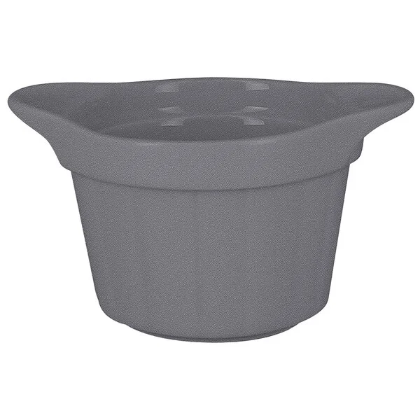 RAK Porcelain Chef's Fusion 7 oz. Stone Gray Porcelain Ramekin with Grooves - 12/Case RAK Porcelain Chef's Fusion 7 oz. Stone Gray Porcelain Ramekin with Grooves - 12/Case