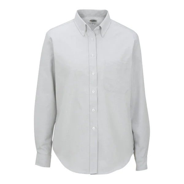Edwards 5077 Women's Customizable Light Gray Long Sleeve Wrinkle-Resistant Easy-Care Oxford Dress Shirt with Soil Release - 2X