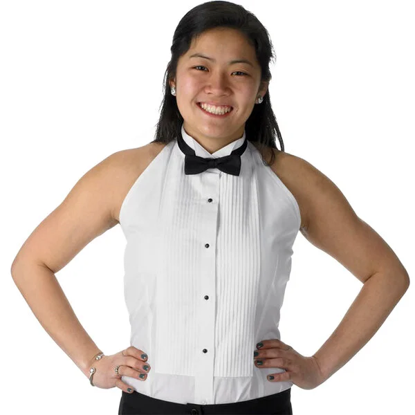 Henry Segal Women's White Halter Top Tuxedo Shirt with Wing Tip Collar - 2XS