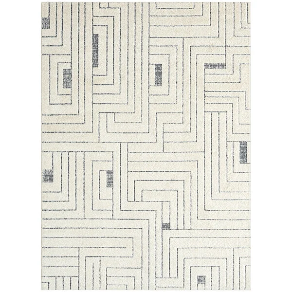 Abani Cabo Collection 4' x 6' Cream / Gray Farmhouse Geometric Labyrinth Area Rug