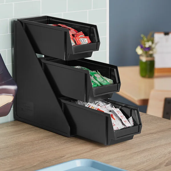 Vollrath 4843-06 Traex® Black Self-Serve Condiment Bin Stand Set with 3-Tier Stand and 11 1/4