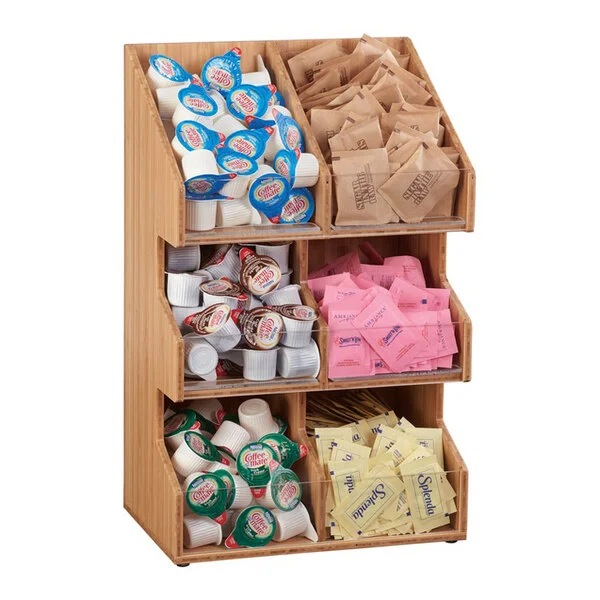 Cal-Mil 2054-60 Bamboo 3 Tier, 6 Bin Condiment Display with Clear Bin Face - 10 1/4