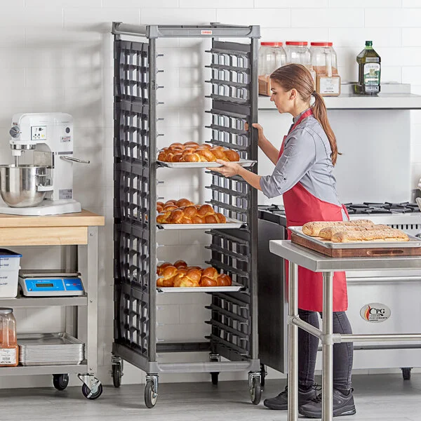 Cambro UPR1826F20 Camshelving® Ultimate 20 Pan End Load Bun / Sheet Pan Rack with Metal Casters - Unassembled