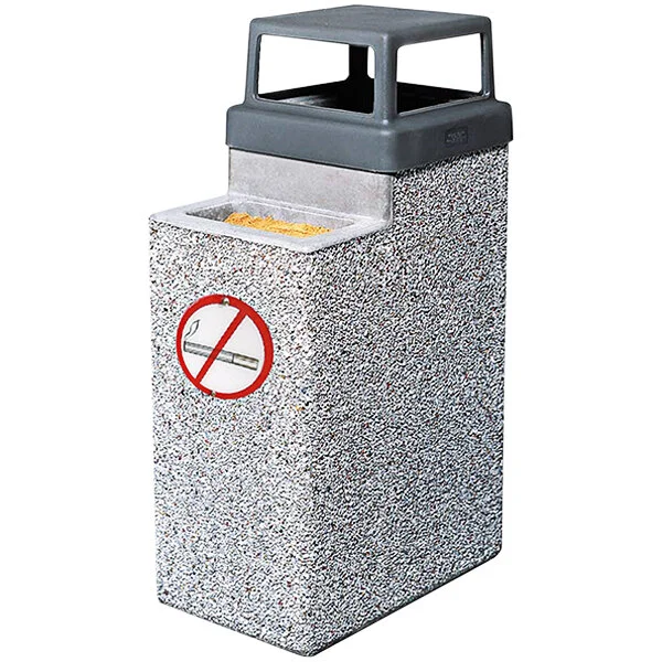 Wausau Tile Ash-n-Trash TF2075 4-Way Top 9 Gallon Square Concrete Waste and Cigarette Receptacle with No Smoking Logo