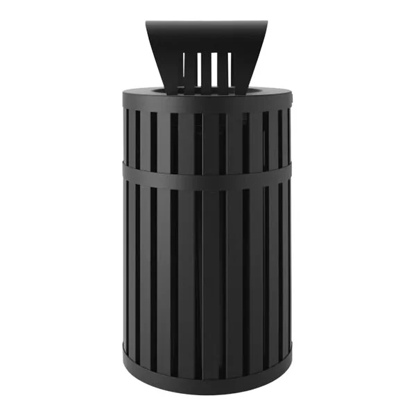 Suncast MTCRND4501 45 Gallon Black Round Steel Slatted Outdoor Trash Can with Canopy Lid Suncast MTCRND4501 45 Gallon Black Round Steel Slatted Outdoor Trash Can with Canopy Lid